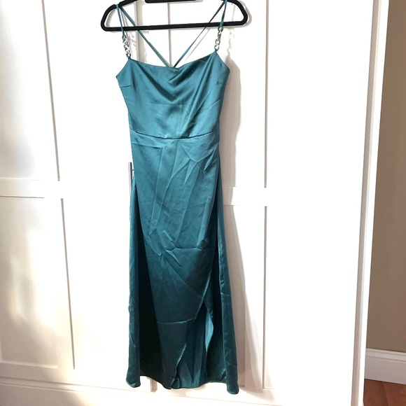 Zara Cerulean Chain Link Slip Slit Dress Large - Picture 1 of 2